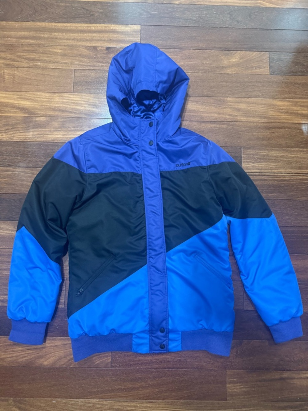 Burton Women’s Royal Blue, Purple & Black Hooded Snowboard Jacket-Never Worn